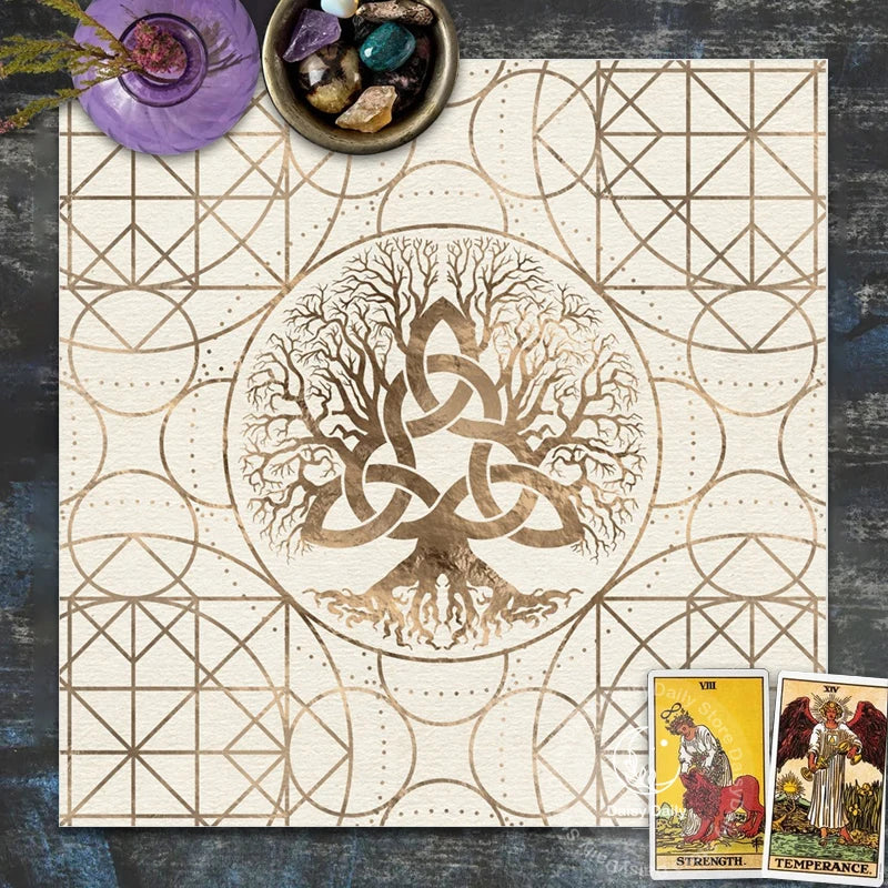 Tree of Life Pendulum Divination Altar Tablecloth Board Game Tarot Pad Rune Table Cloth Astrology Oracles Board Game Mat Square