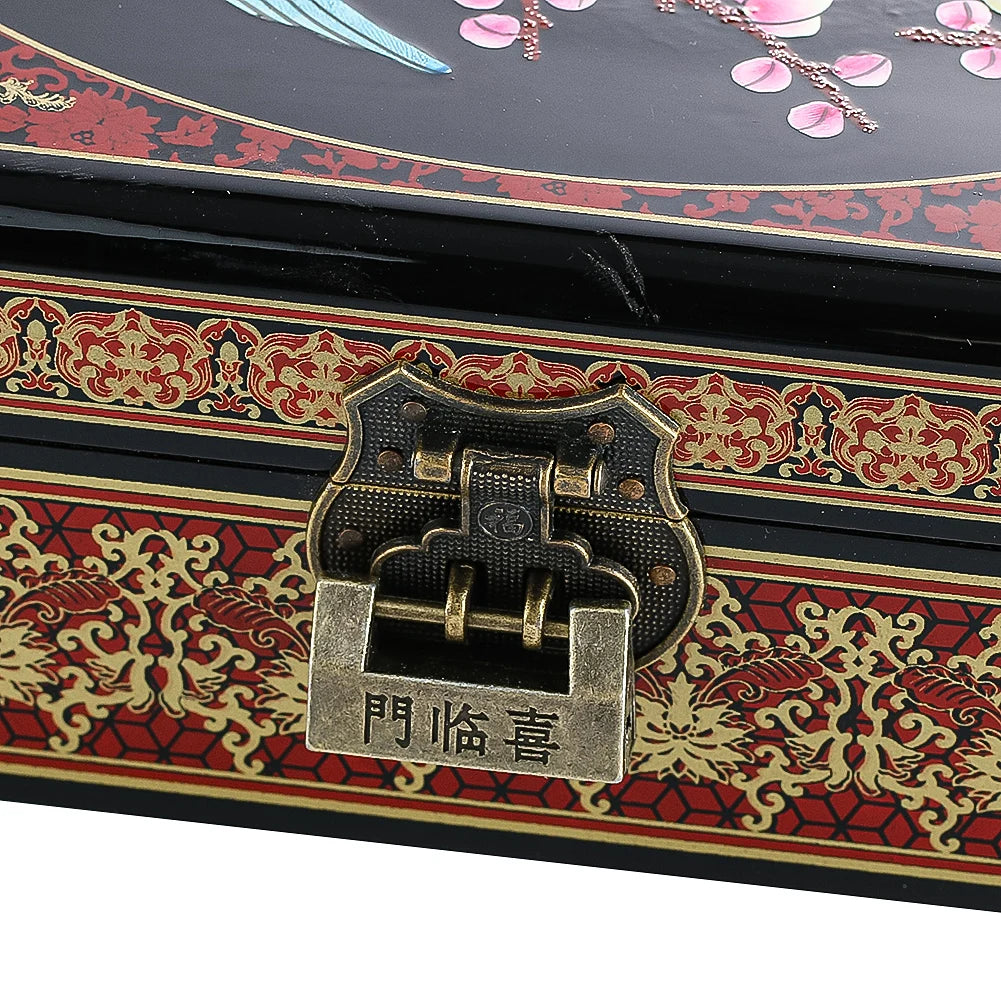 Muy Bien Chinese Style Wooden Jewelry Box Organizer Antiquity Push-gloss Lacquerware Makeup Jewelry Storage Case Wedding Gift