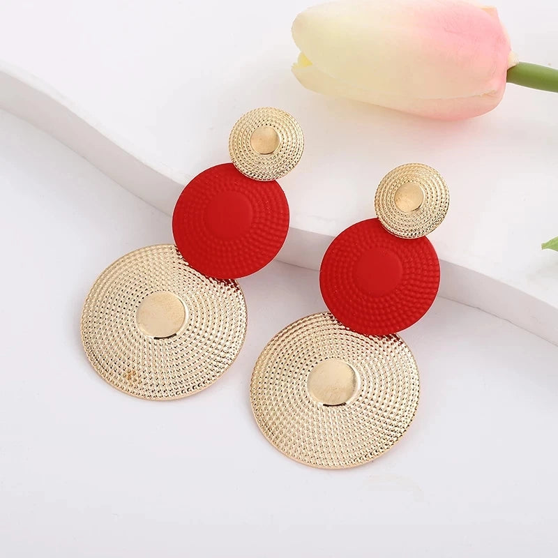 Bohemian Exaggerate Round Statement Earrings for Women European Vintage Geometric Multilayer Long Earrings Party Drop Jewelry