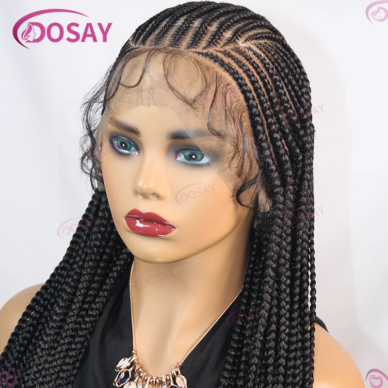 36" Cornrow Braids Hair Wig Synthetic Braided Wigs For Women Full Lace Cornrow Braid Wig Braid African Knotless Box Braided Wigs