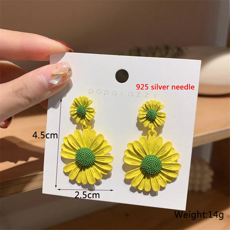 Yellow Color Hanging Earrings for Women Flower Dangle Earrings Korean Fashion Women's Earrings Party Gift pendientes mujer