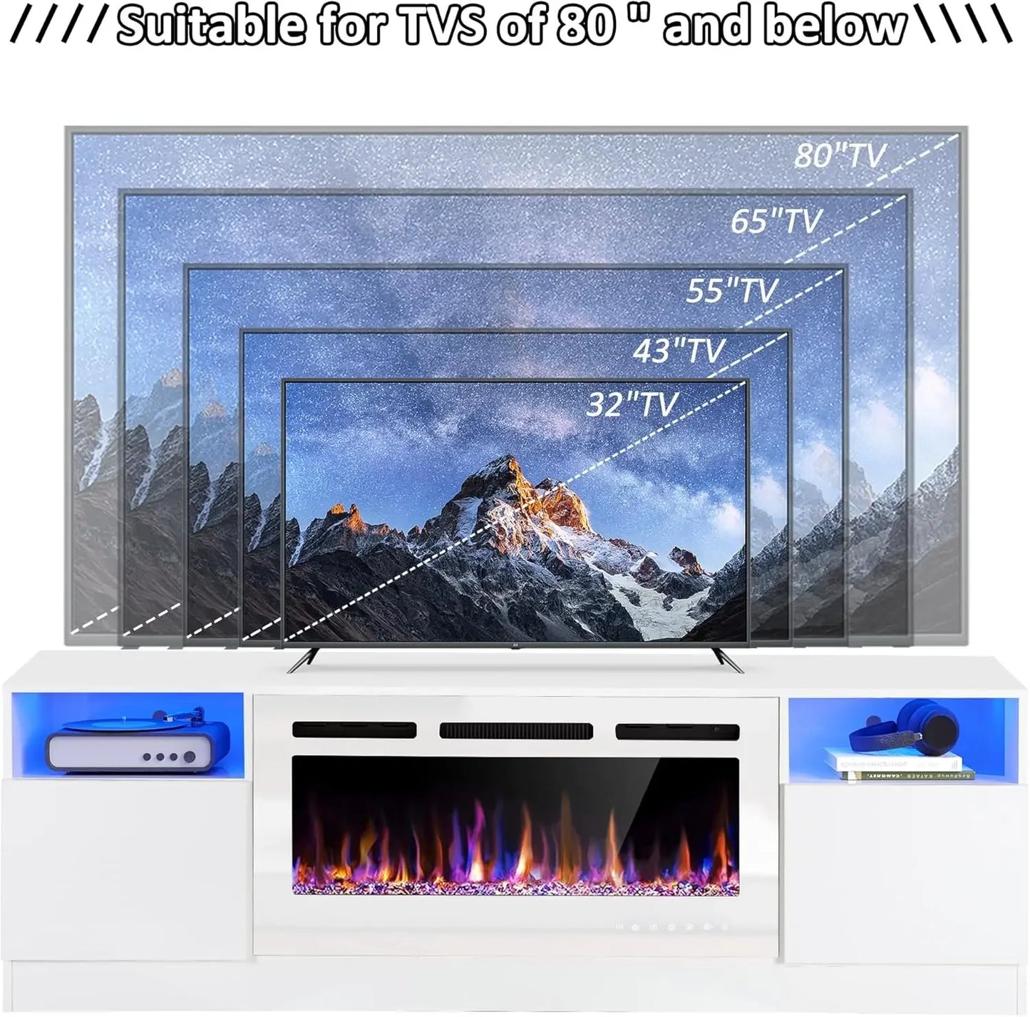 70" Fireplace TV Stand for TVs Up to 80" with 36" Electric Fireplace, TV Console for The Living Room