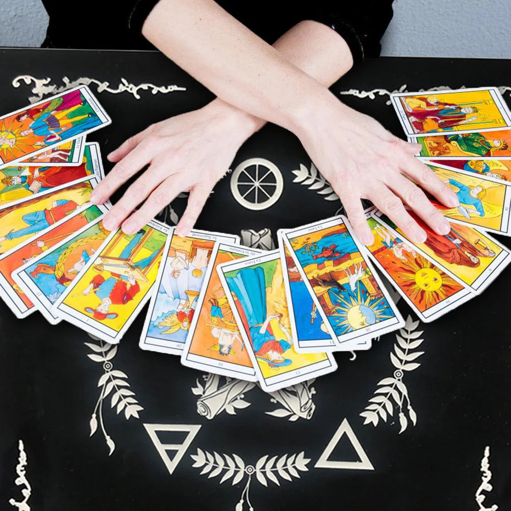 Tarot Card Tablecloth Pentagram Divination Altar Cloth Board Game Fortune Astrology Card Pad Foldable 49x49cm for Solitaire