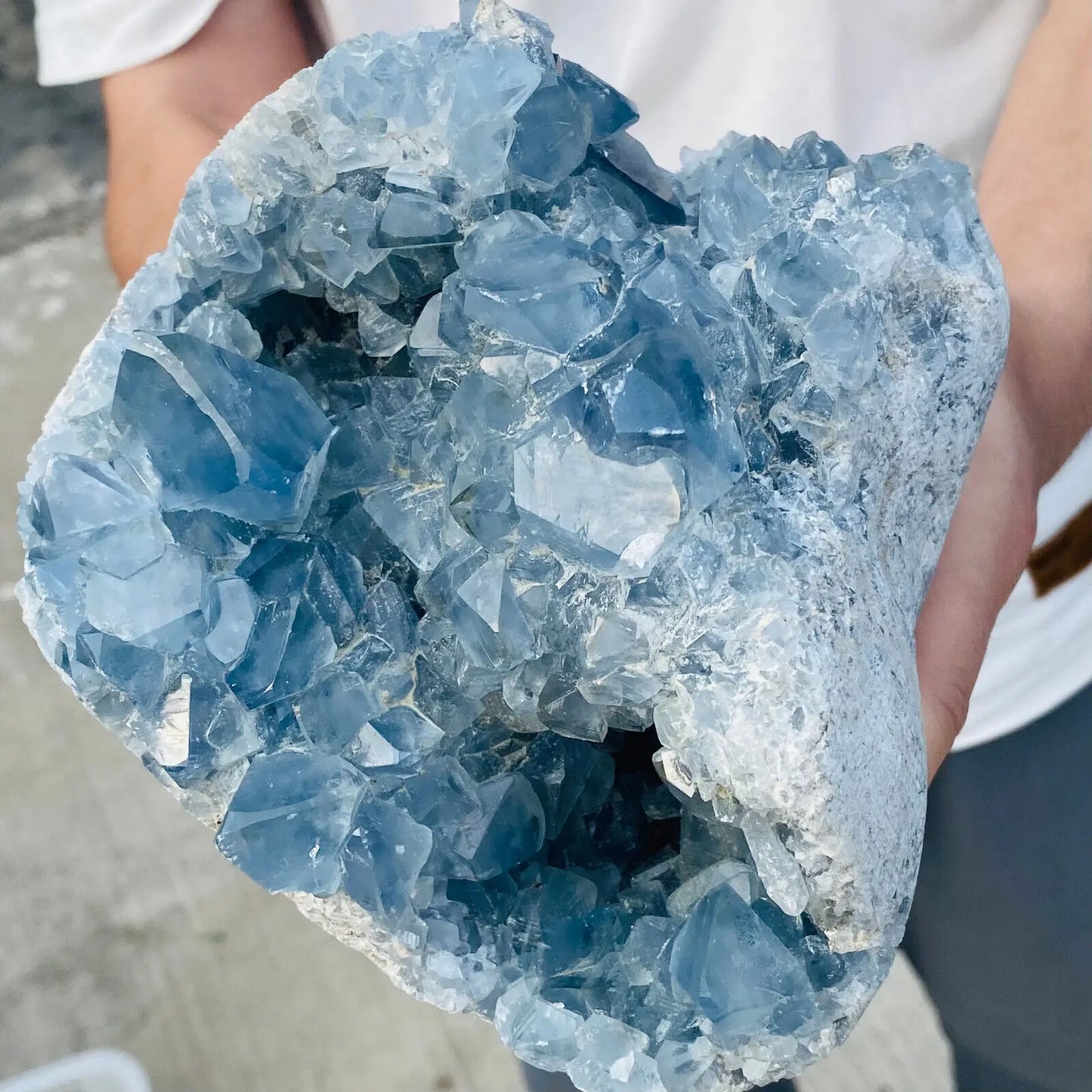 Natural Blue Celestite Geode Quartz Crystal Mineral Specimen Healing