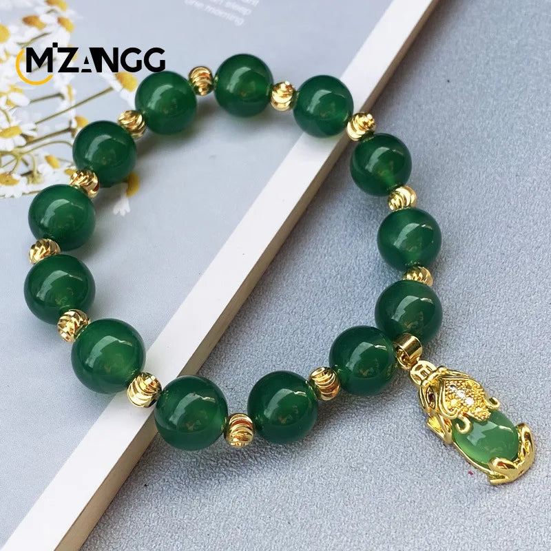 Natural Green Jade PiXiu Bracelet A-level Agate Men's and Women's Fashion Exquisite Jewelry Lucky Charms