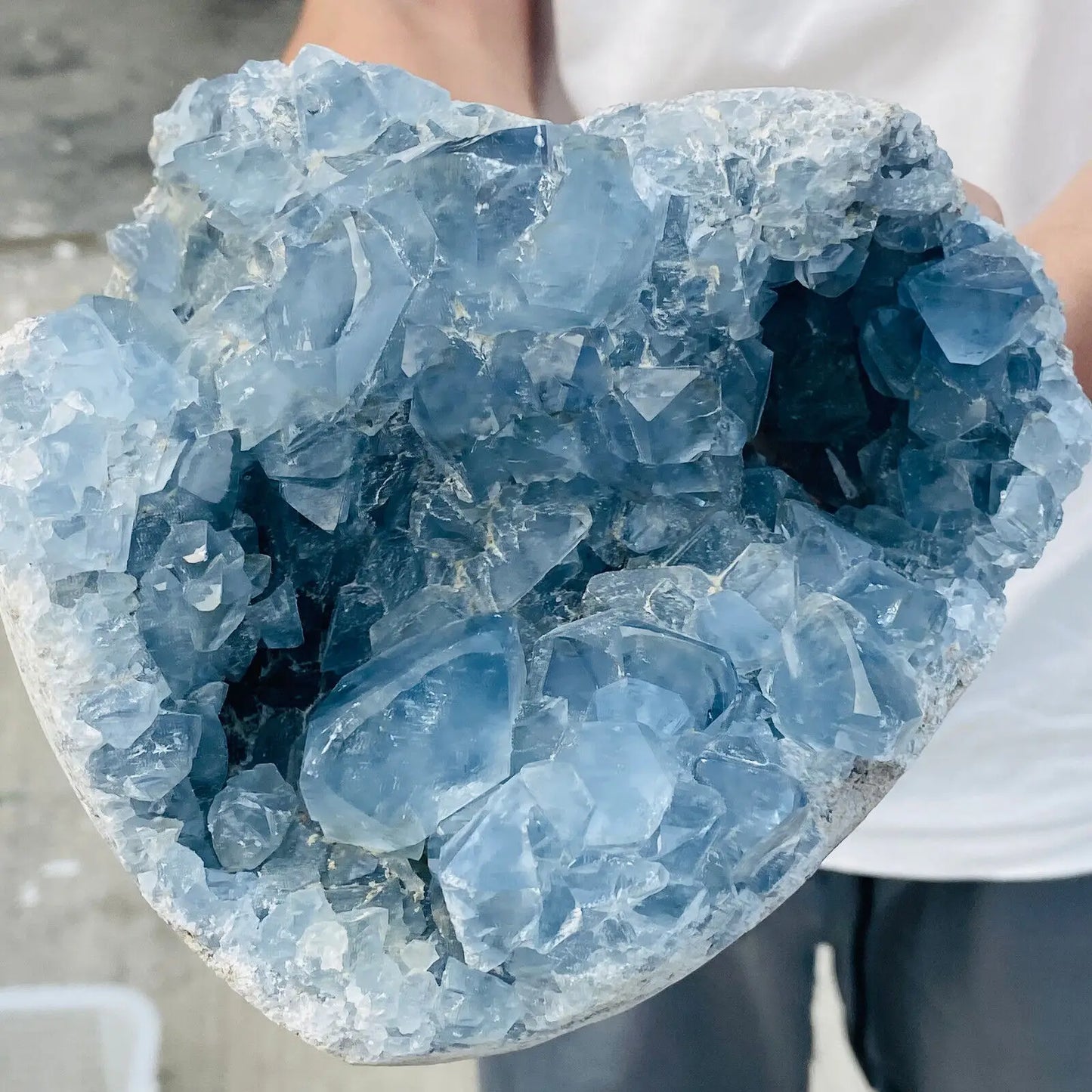 Natural Blue Celestite Geode Quartz Crystal Mineral Specimen Healing