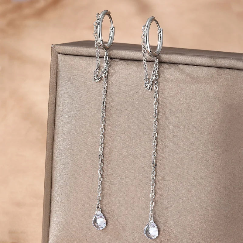 Stainless Steel Gold Color Pin Pendant Earrings For Women Fashion Design Long Tassel Chain Pearl Hanging Earrings Jewelry Gift