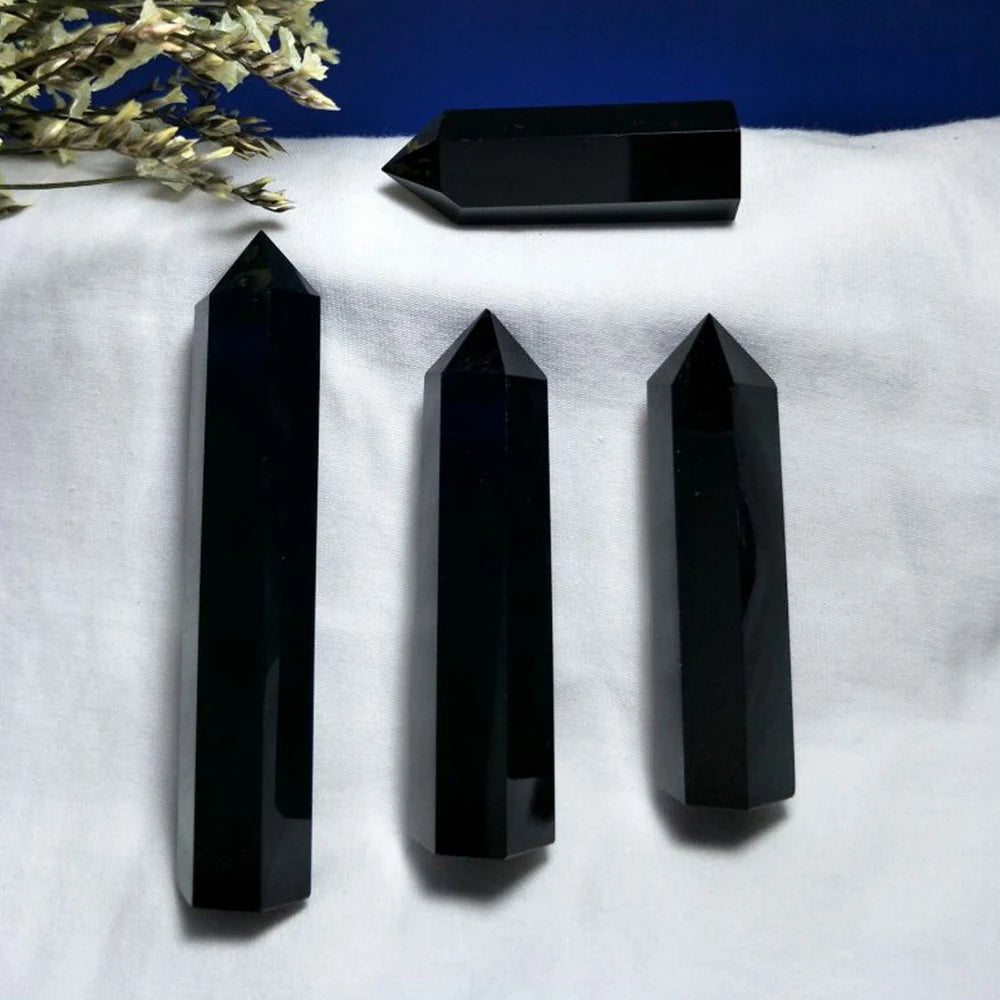 Natural Obsidian Hexagonal Prism Spiritual Healing Black Meditation Hexagonal Obelisk Wand Potion Furniture Desktop Gift