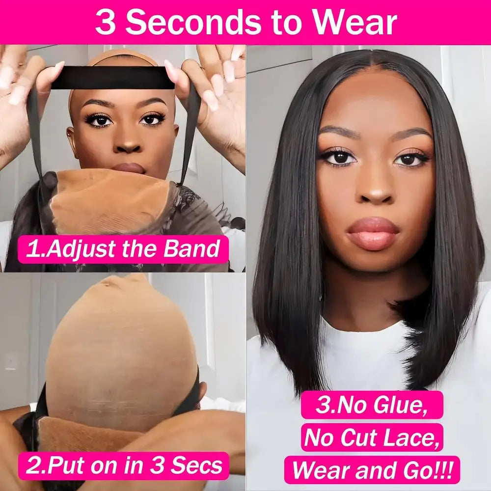 Wear and Go Glueless Wig Bob Human Hair Straight Short Bob Wig Human Hair Gluleless Wigs For Beginner Lace Closure Wig For Women