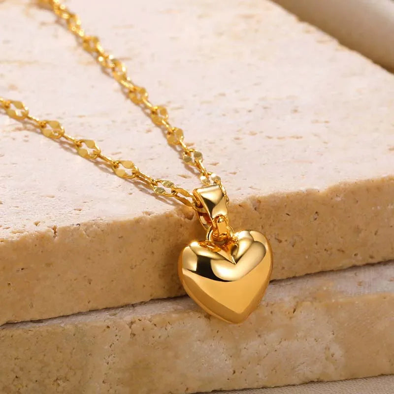 Stainless Steel Love Heart Pendant Necklace Earrings Set For Women 2025 New Trendy Gold Color Lip Chain Necklace Jewelry Gift