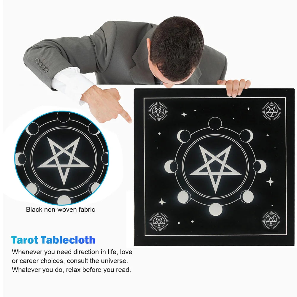 Tarot Card Tablecloth Pentagram Divination Altar Cloth Board Game Fortune Astrology Card Pad Foldable 49x49cm for Solitaire