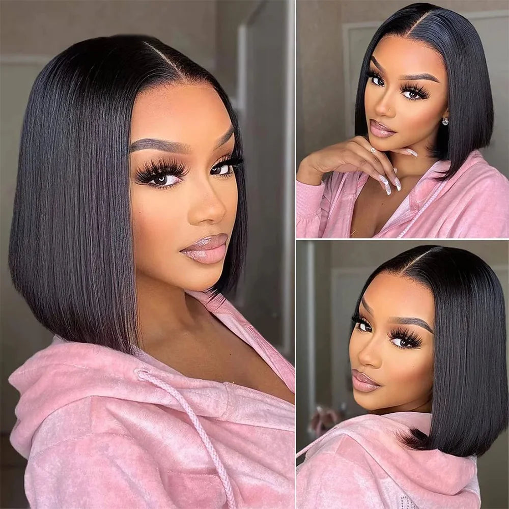 Wear and Go Glueless Wig Bob Human Hair Straight Short Bob Wig Human Hair Gluleless Wigs For Beginner Lace Closure Wig For Women