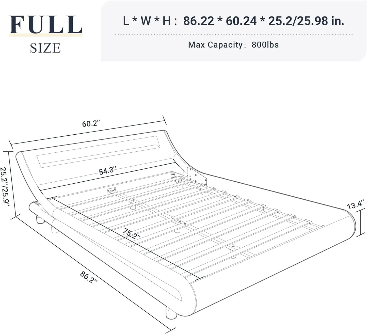 Beds, Full Size LED Platform Bed Frame with Adjustable Headboard/No Box Spring Need/Easy Assembly/Faux Leather in Black, Beds