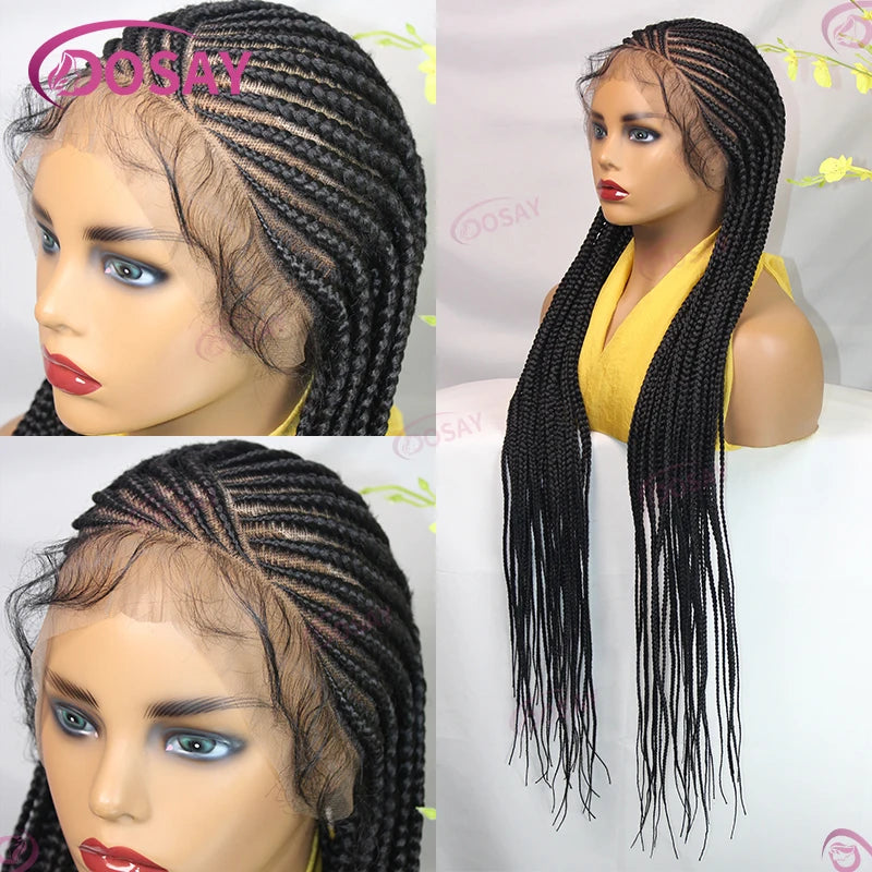 36" Cornrow Braids Hair Wig Synthetic Braided Wigs For Women Full Lace Cornrow Braid Wig Braid African Knotless Box Braided Wigs