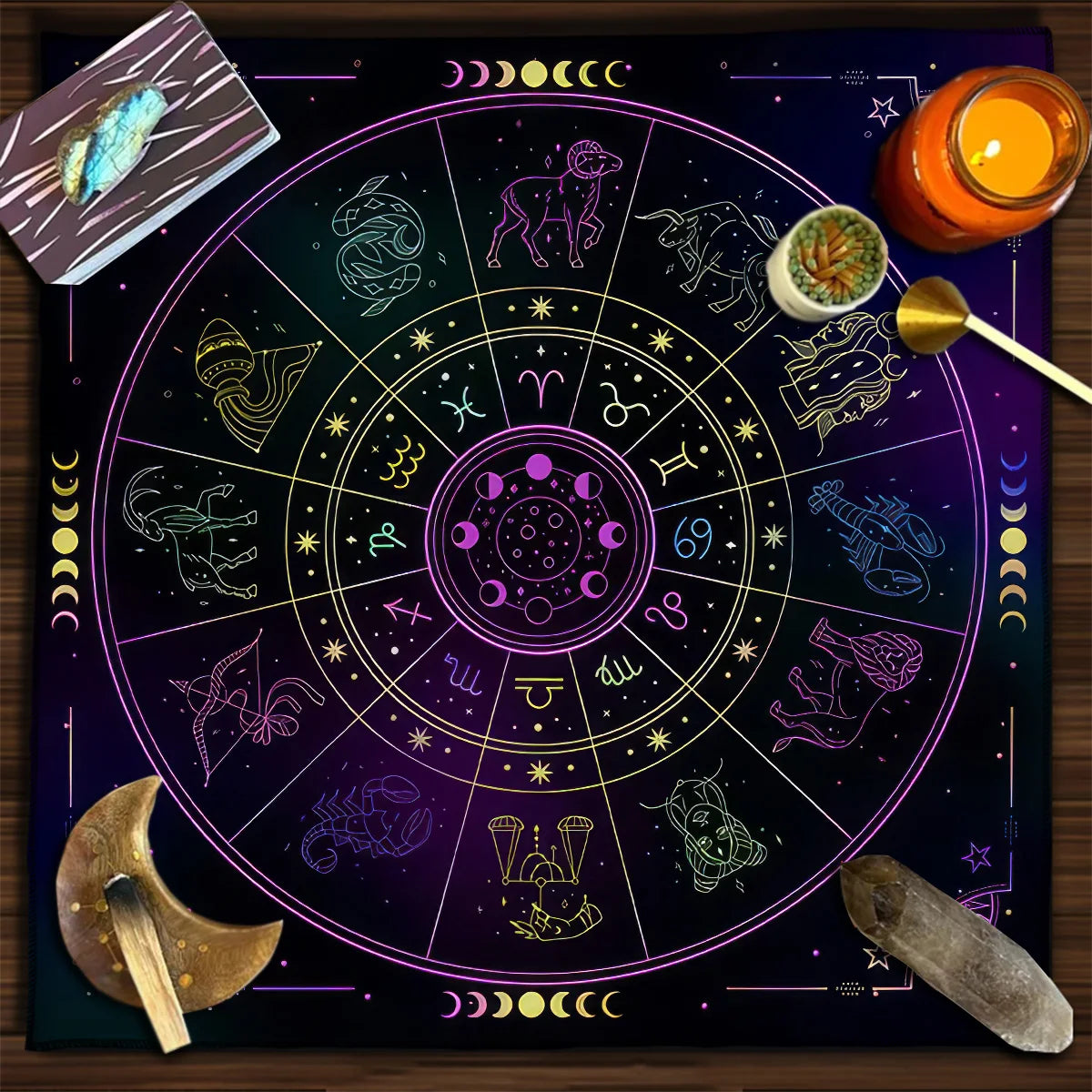 Tarot Tablecloth 12 Constellations Divination Altar Cloth Board Game Witchcraft Astrology Oracle Cards Pads For Room Home Decor