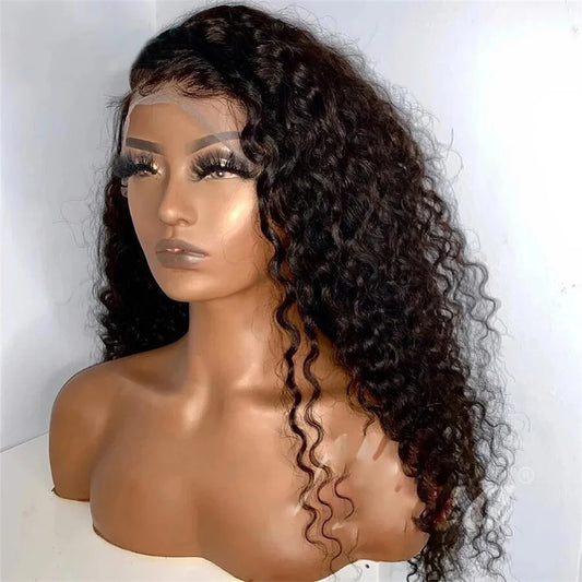 Long Kinky Curly Soft Black 26inch 180Density Lace Front Wig For African Women Babyhair Heat Resistant Preplucked Glueless