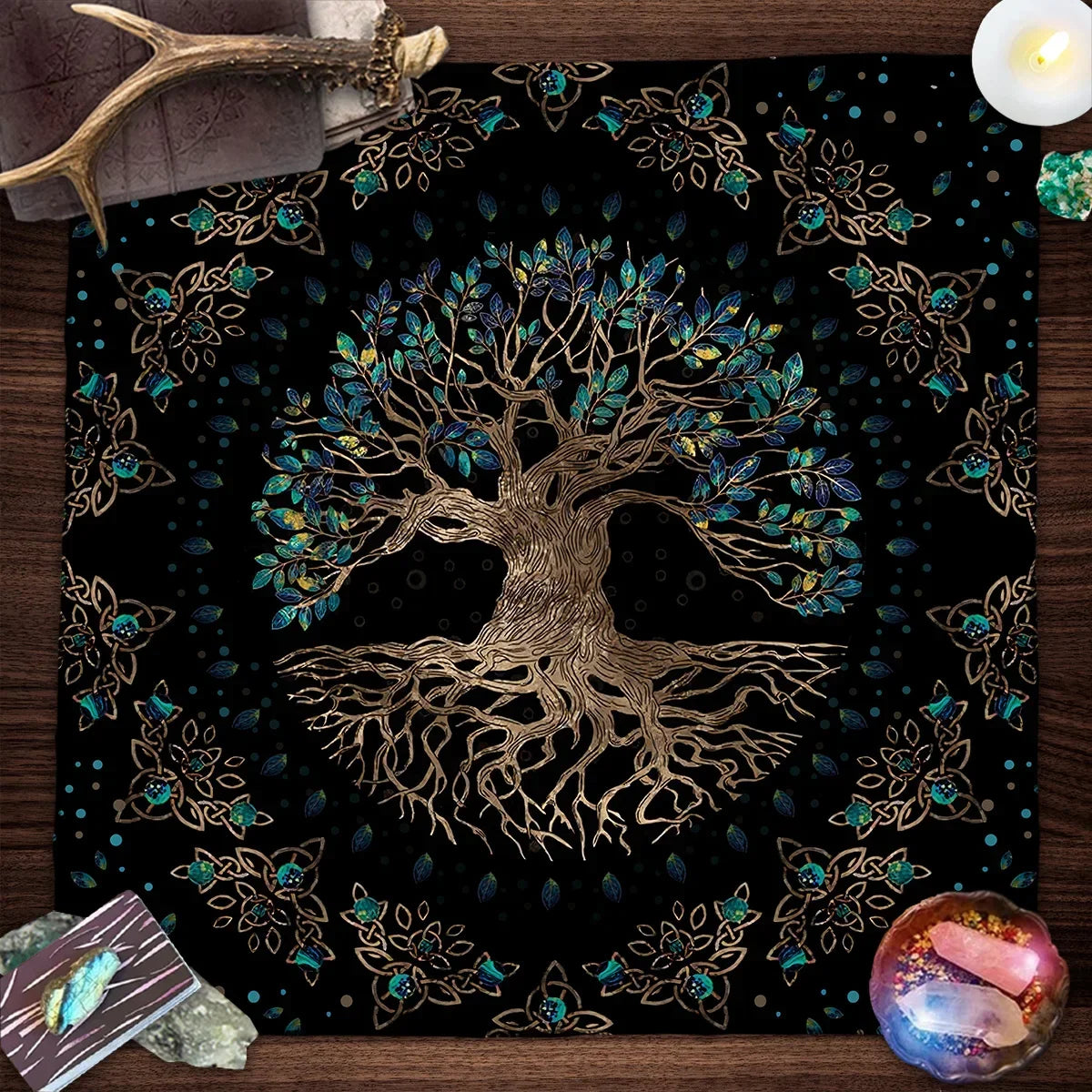 Tree Of Life Tarot Card Tablecloth Moon Phase Plants Table Cloth For Tarot Witch Wicca Altar Cloth Divination Cloth Card Pad