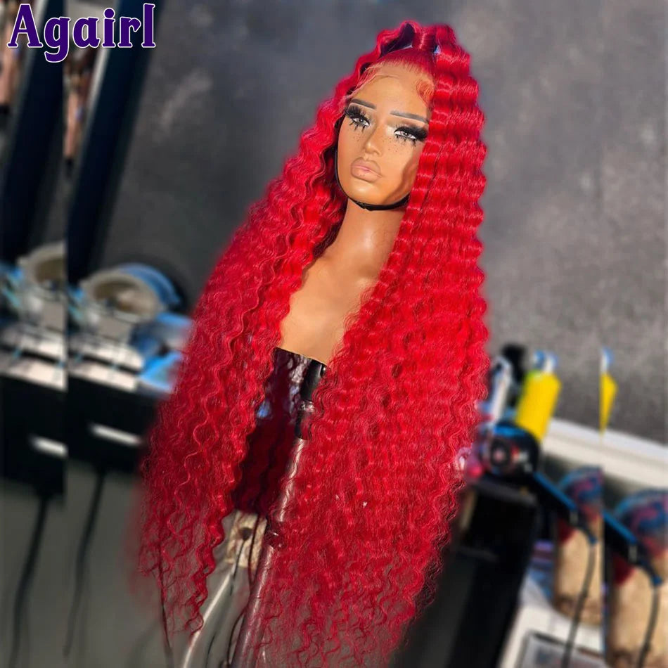 Red Color 13X6 Deep Wave Lace Frontal Wig Ready Go 13X4 Curly Lace Front Human Hair Wigs Pre Plucked 5X5 Closure Wigs For Women