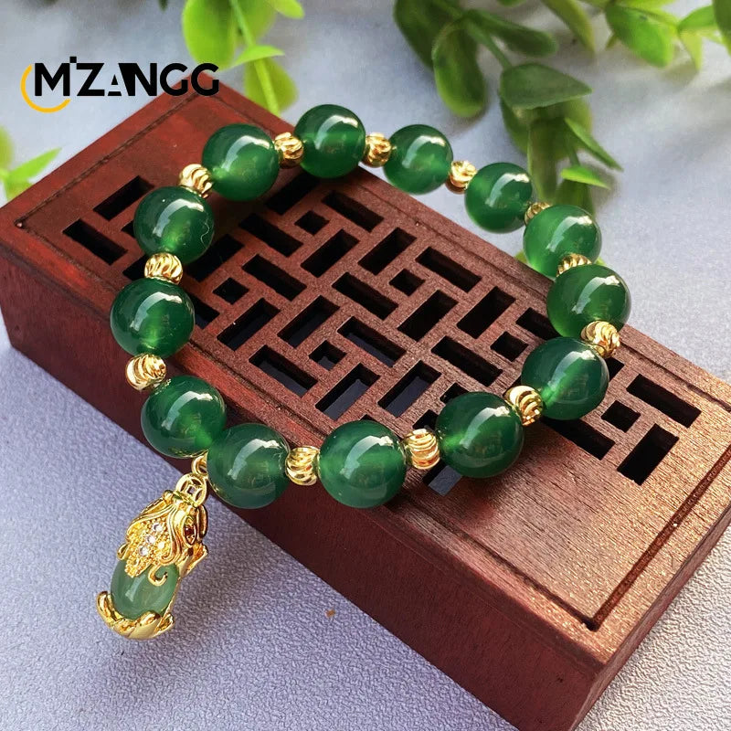 Natural Green Jade PiXiu Bracelet A-level Agate Men's and Women's Fashion Exquisite Jewelry Lucky Charms