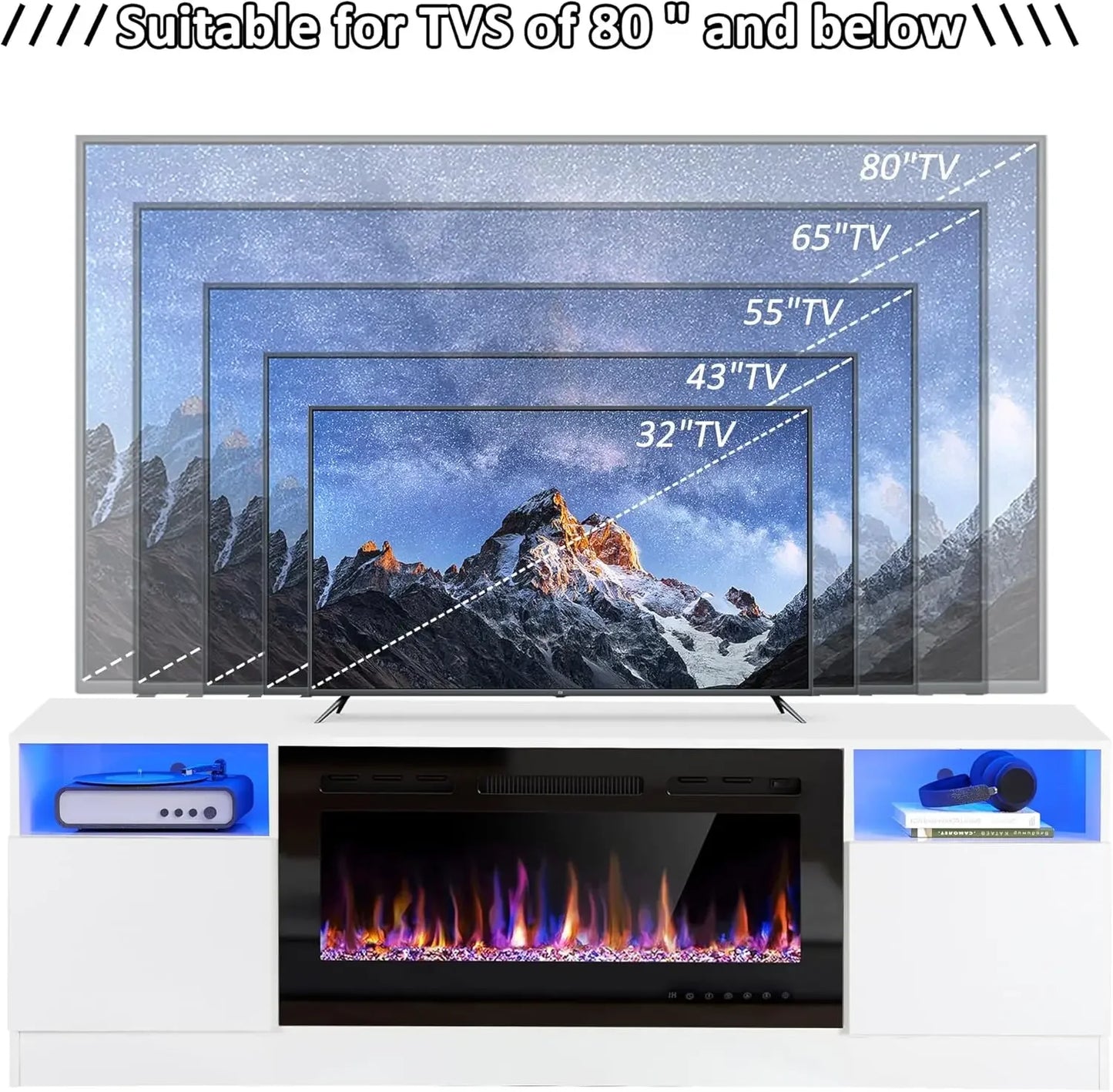 70" Fireplace TV Stand for TVs Up to 80" with 36" Electric Fireplace, TV Console for The Living Room