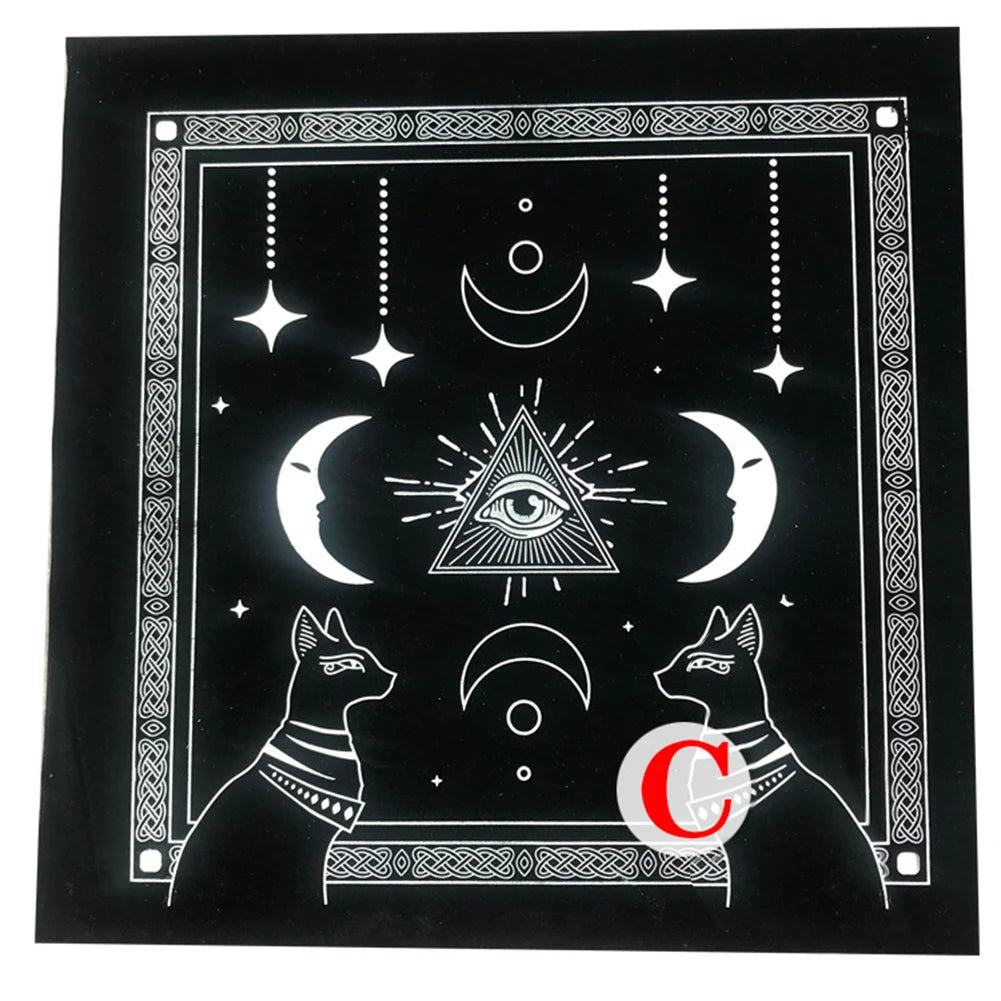 Tarot Card Tablecloth Pentagram Divination Altar Cloth Board Game Fortune Astrology Card Pad Foldable 49x49cm for Solitaire