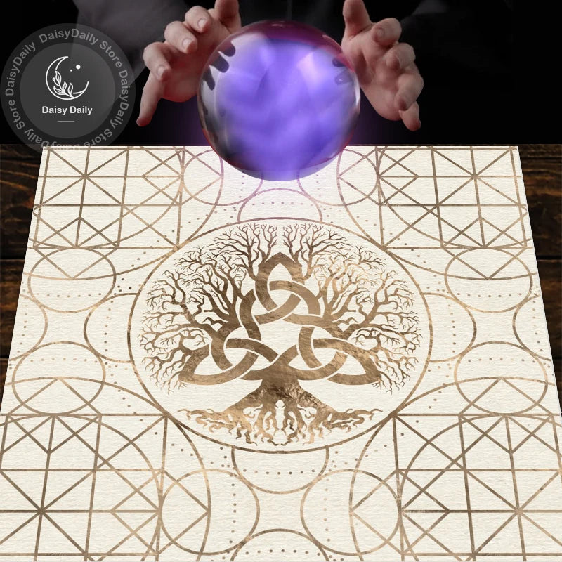 Tree of Life Pendulum Divination Altar Tablecloth Board Game Tarot Pad Rune Table Cloth Astrology Oracles Board Game Mat Square