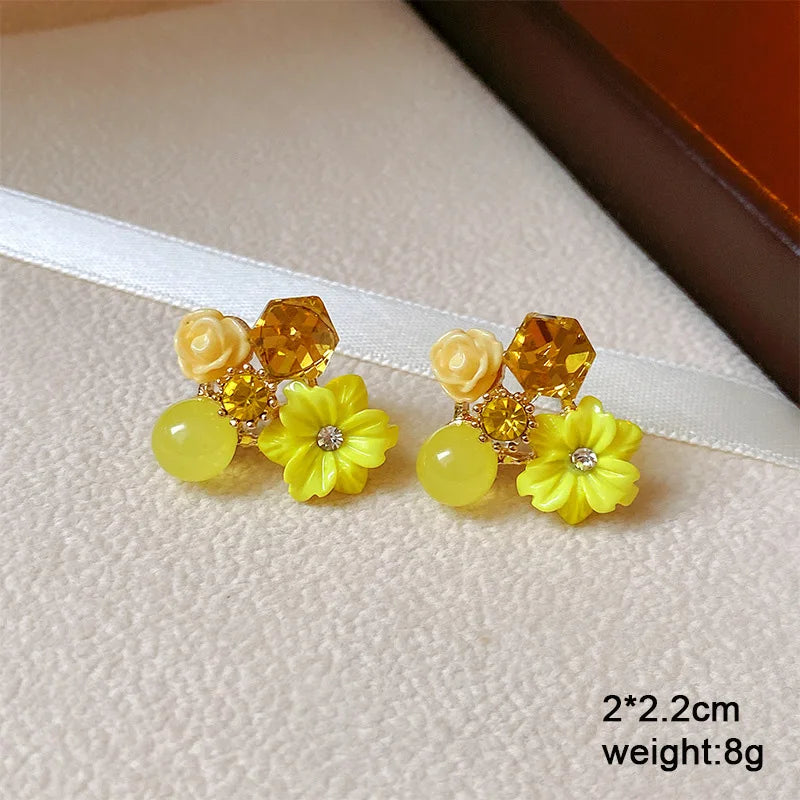 Yellow Color Hanging Earrings for Women Flower Dangle Earrings Korean Fashion Women's Earrings Party Gift pendientes mujer