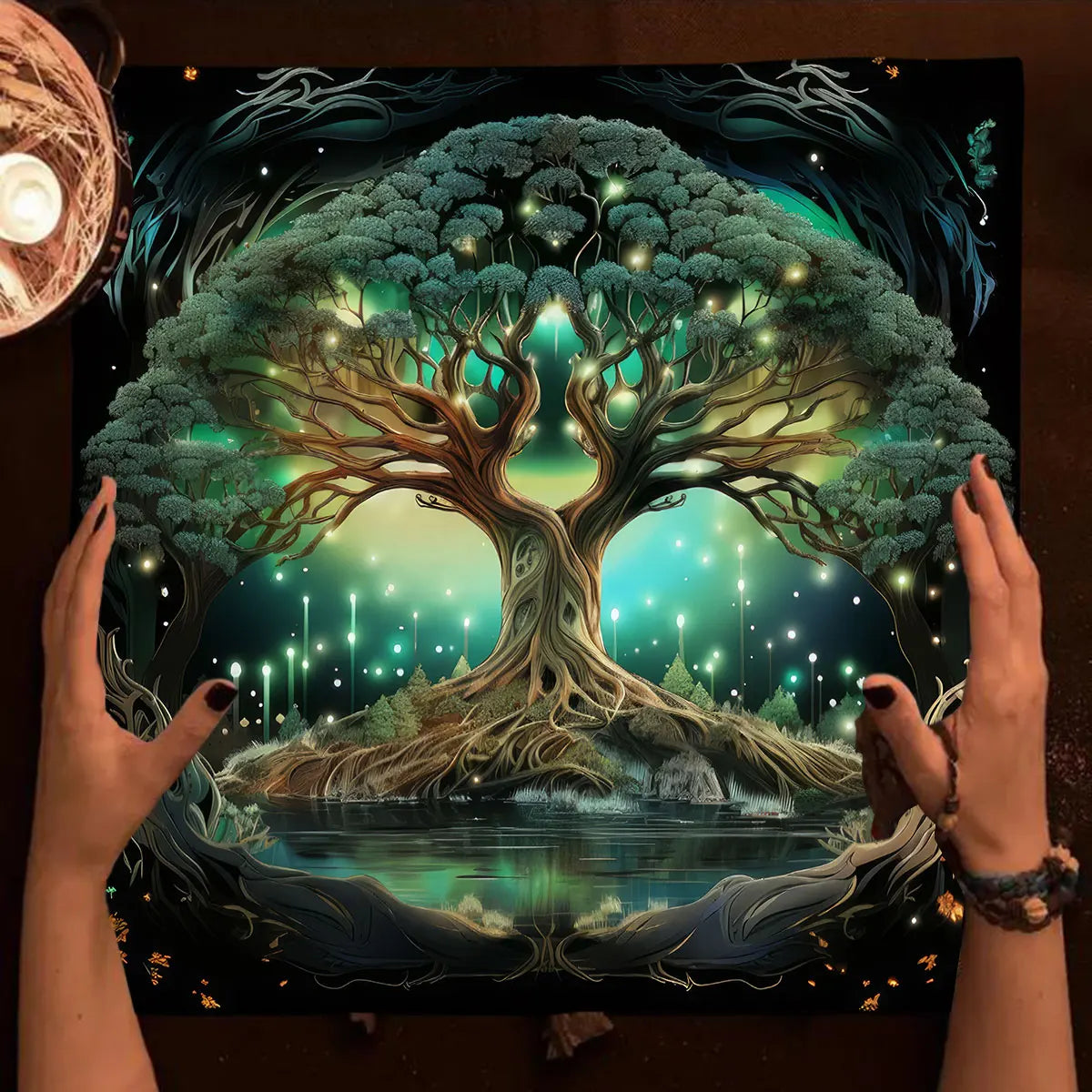 Tree Of Life Tarot Card Tablecloth Moon Phase Plants Table Cloth For Tarot Witch Wicca Altar Cloth Divination Cloth Card Pad