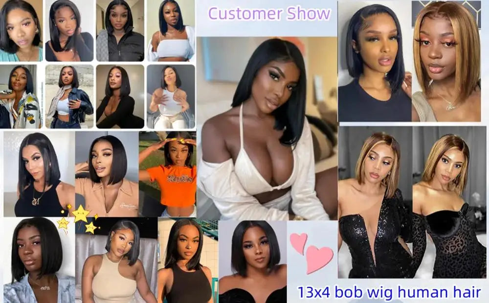 Clearance Sale Human Hair Bob Wig 13x4 Straight Lace Frontal 8-14 Inches Pre Plucked Hair Wigs Brazilian Remy Bone Straight Bob