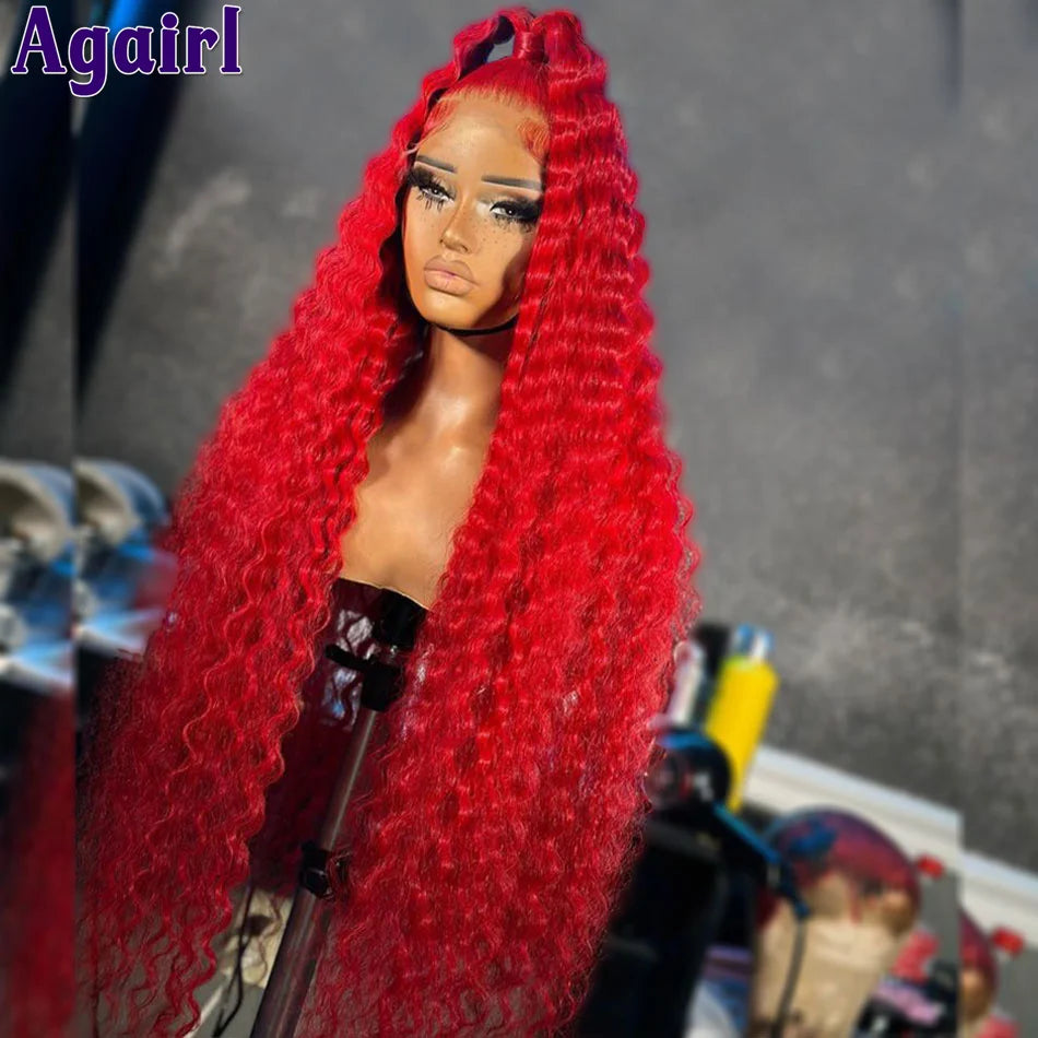 Red Color 13X6 Deep Wave Lace Frontal Wig Ready Go 13X4 Curly Lace Front Human Hair Wigs Pre Plucked 5X5 Closure Wigs For Women