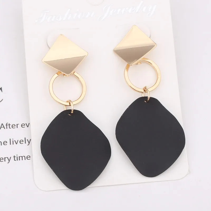 New Fashion Round Waterdrop Pendant Earrings for Women Geometric Metal Square Dangle Ear Jewelry oorbellen