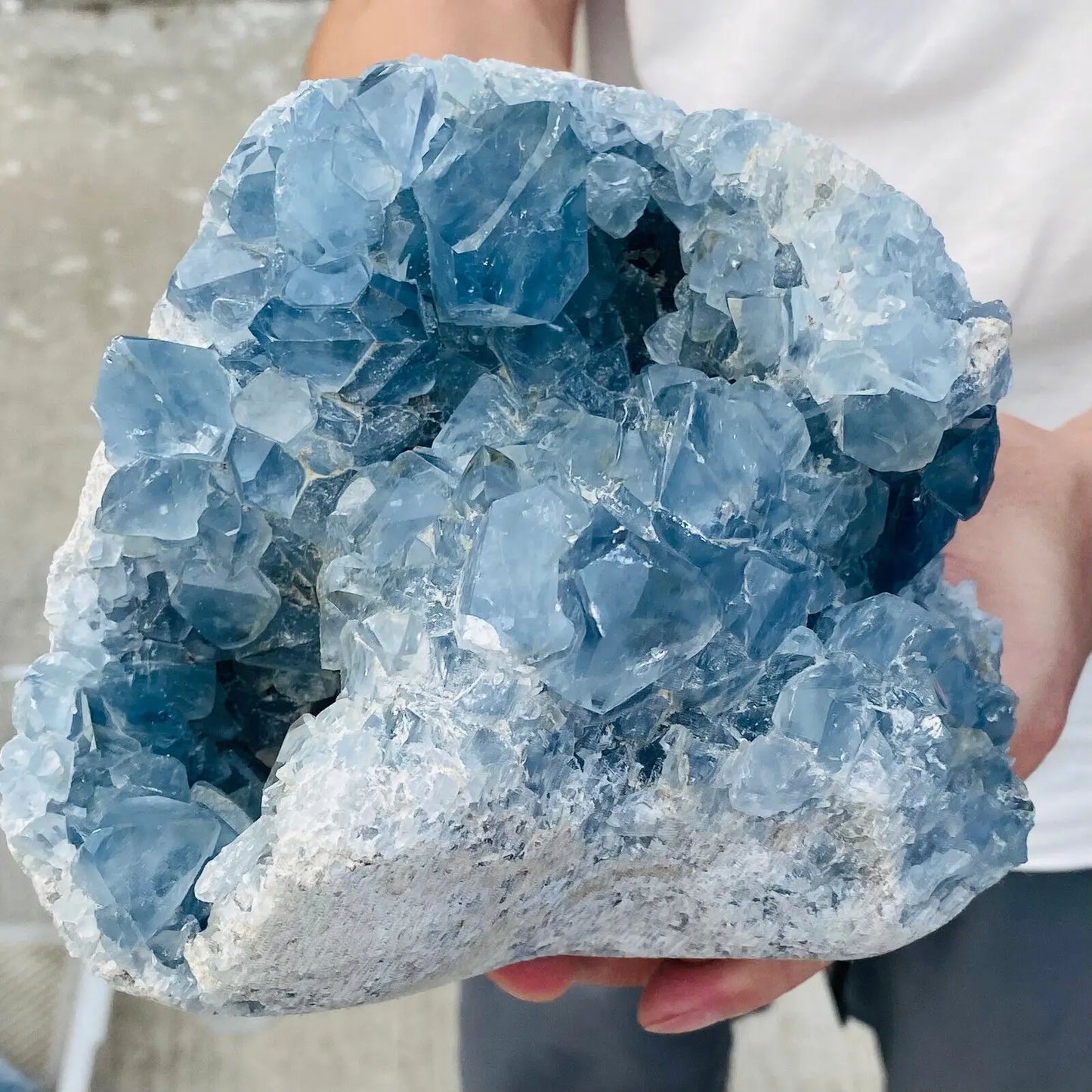 Natural Blue Celestite Geode Quartz Crystal Mineral Specimen Healing