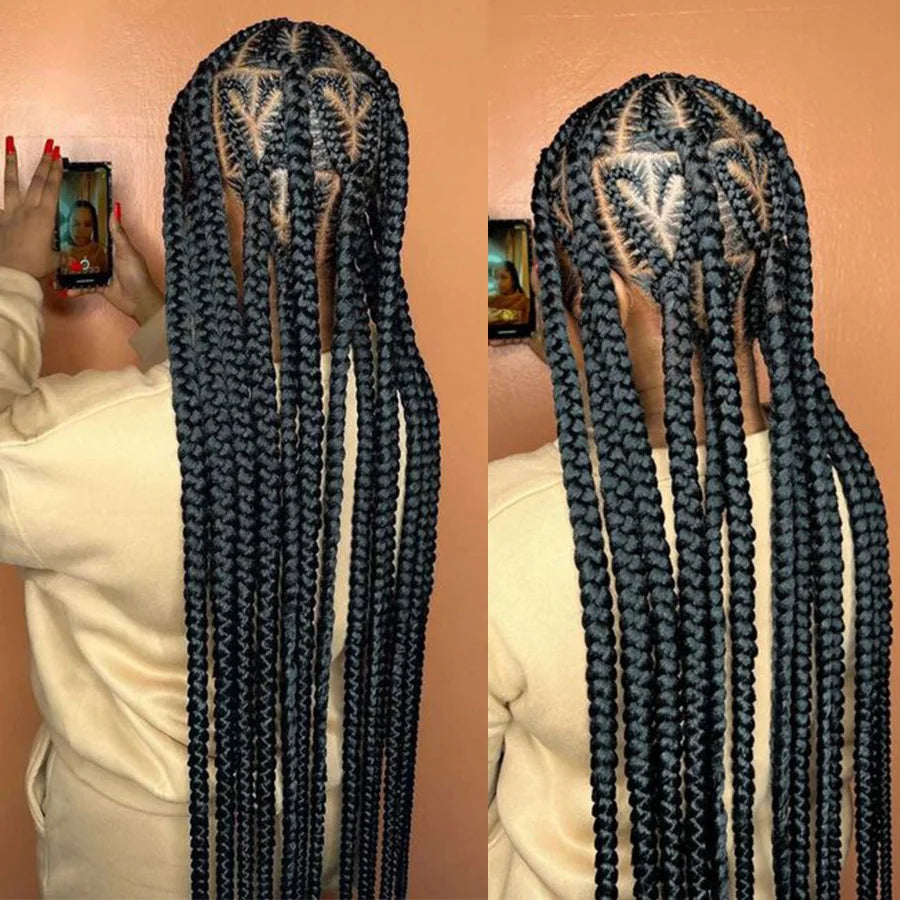 On Sale Heart Box Braids Lace Wig 36 Inches Synthetic Lace Braided Wigs Cornrow Braids Lace Front Wigs For Black Women Clearance