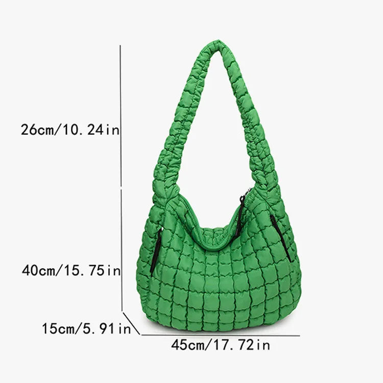 Casual Ruched Hobos Women Shoulder Bags Quilted Padded Crossbody Bag Large Capacity Nylon Puffer Tote Bag Big Shopper Purses