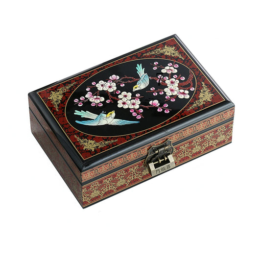 Muy Bien Chinese Style Wooden Jewelry Box Organizer Antiquity Push-gloss Lacquerware Makeup Jewelry Storage Case Wedding Gift