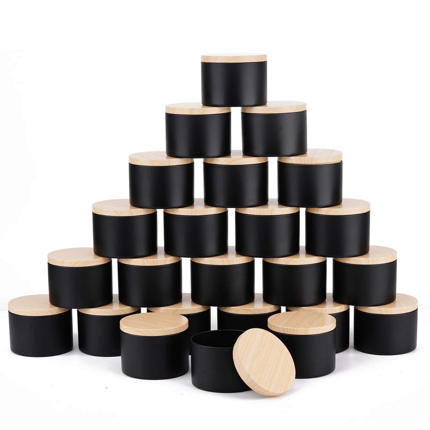 24-Pack 8oz/4oz Metal Candle Tins with Wood Grain Lids - Airtight, Leak-Proof Containers for DIY Crafts, Storage, and Gifts