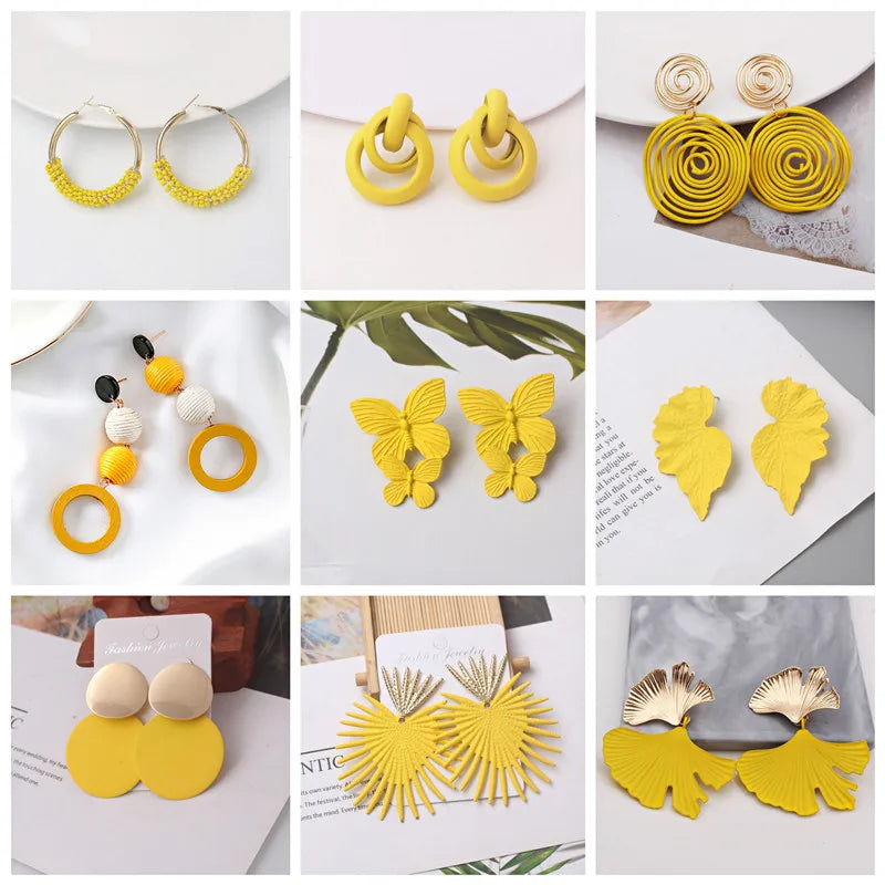 Yellow Color Hanging Earrings for Women Flower Dangle Earrings Korean Fashion Women's Earrings Party Gift pendientes mujer