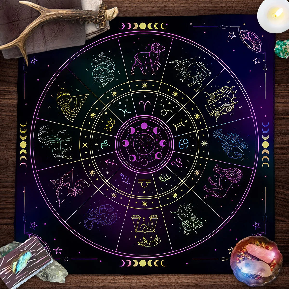 Tarot Tablecloth 12 Constellations Divination Altar Cloth Board Game Witchcraft Astrology Oracle Cards Pads For Room Home Decor