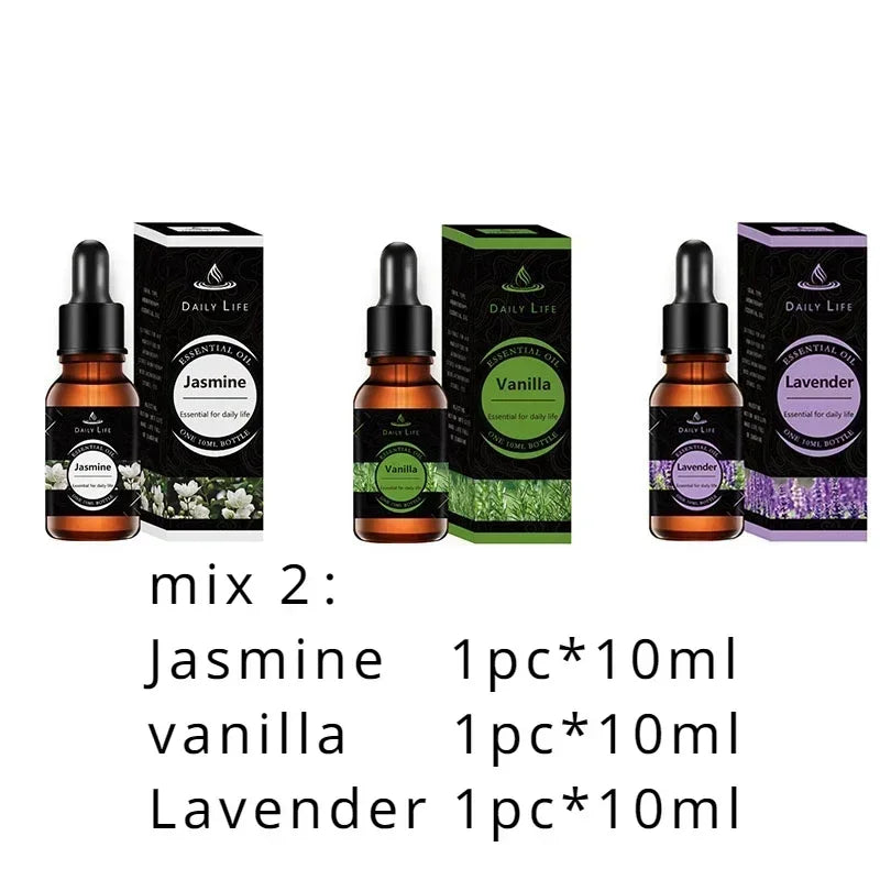 10ml*3pcs Aromatherapy Plant Essential Oil Water-soluble Humidifier Fireless Aromatherapy Refill Liquid Aromatherapy Machine Set