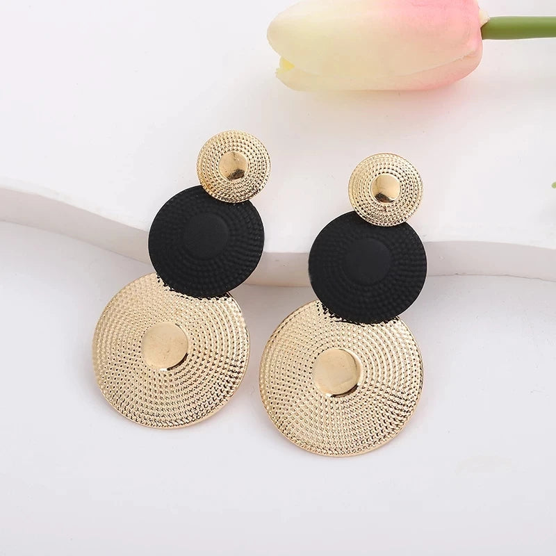 Bohemian Exaggerate Round Statement Earrings for Women European Vintage Geometric Multilayer Long Earrings Party Drop Jewelry