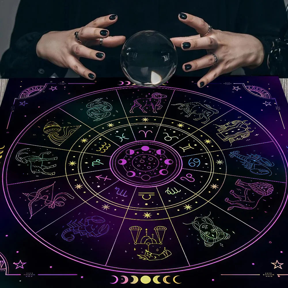 Tarot Tablecloth 12 Constellations Divination Altar Cloth Board Game Witchcraft Astrology Oracle Cards Pads For Room Home Decor