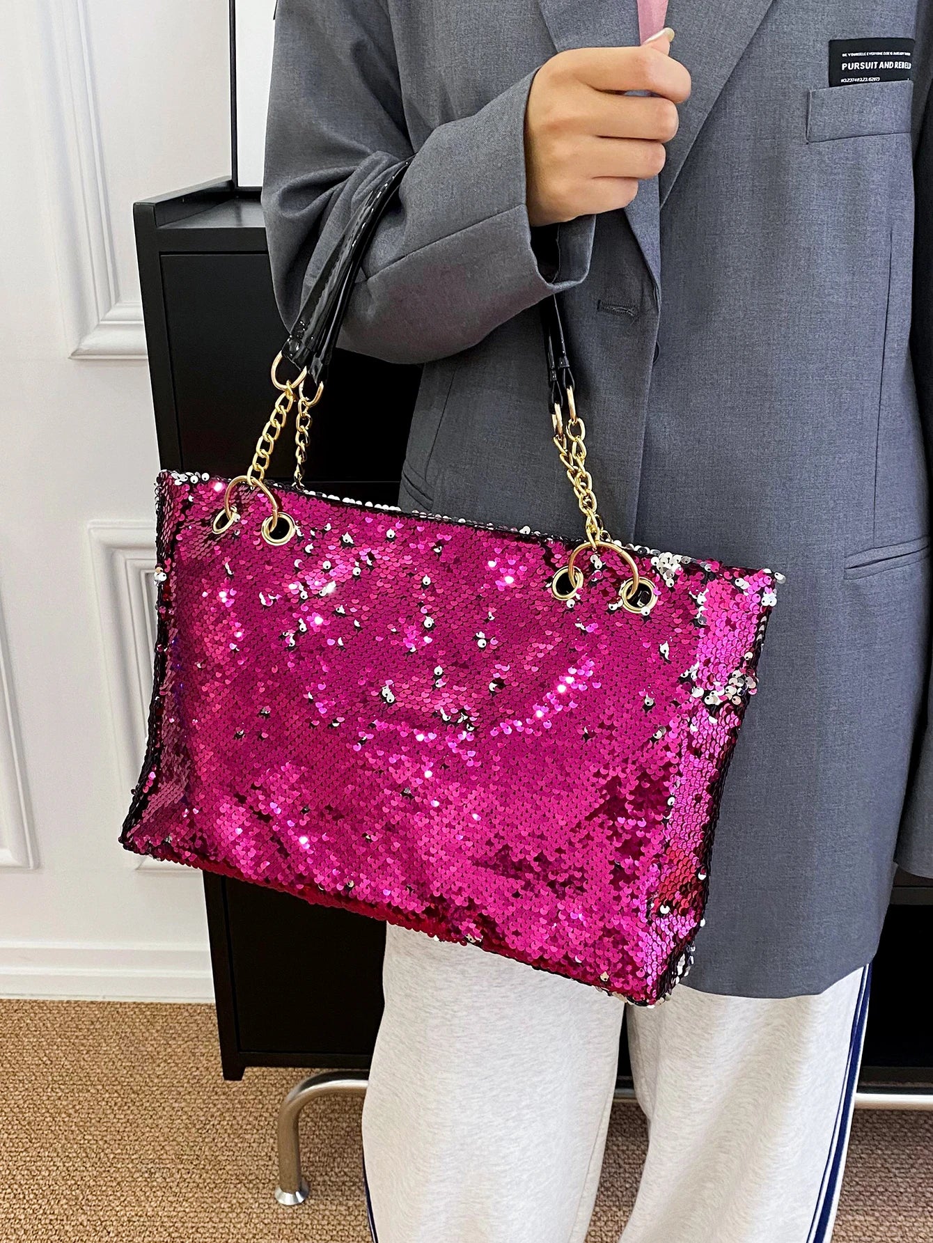 Fashion sequin portable pot bag female large capacity travel single shoulder bag versatile ladies bag