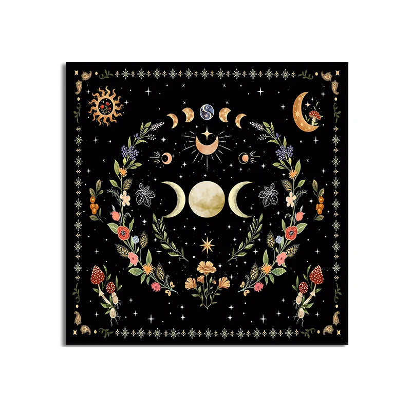 Triple Moon Floral Botanical Tarot Cloth Alter Tarot Table Cloth Wiccan Spread Top Cloth Spiritual Witchery Table for Divination