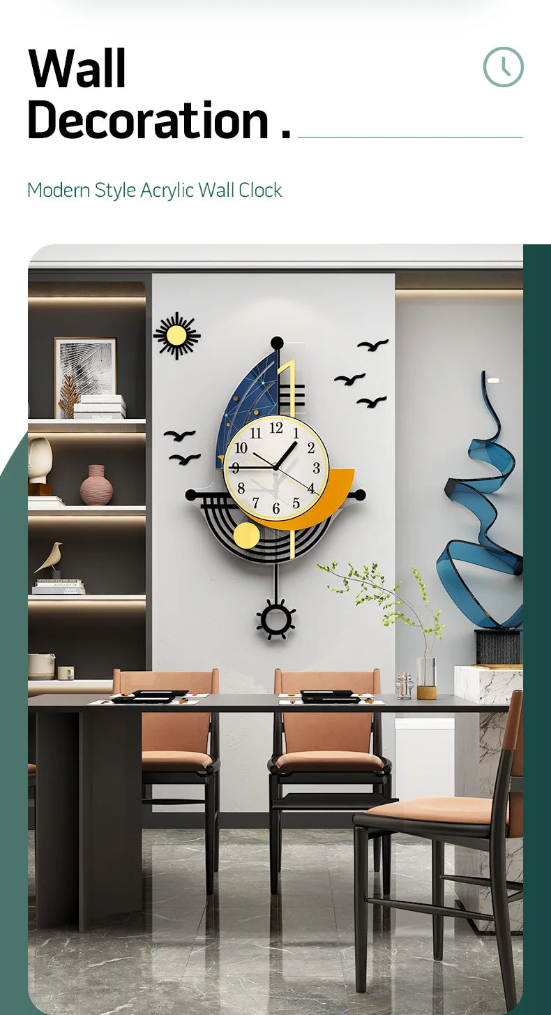 Decorative Wall Clock Navigation Sailboat Creative Design Clock Interior Watch Decoration Living Room Background Wall Decor