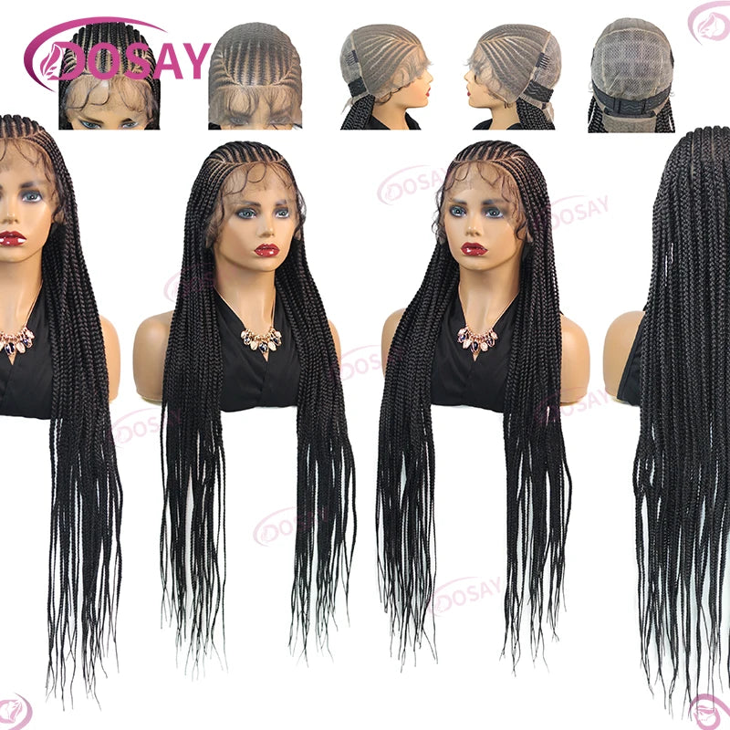 36" Cornrow Braids Hair Wig Synthetic Braided Wigs For Women Full Lace Cornrow Braid Wig Braid African Knotless Box Braided Wigs