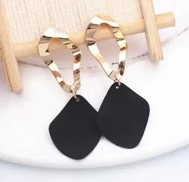 Double Color Rhombus Shape Dangle Earrings for Women Hollow Golden Metal Lattice Drop Earrings Geometry Party Punk Jewelry