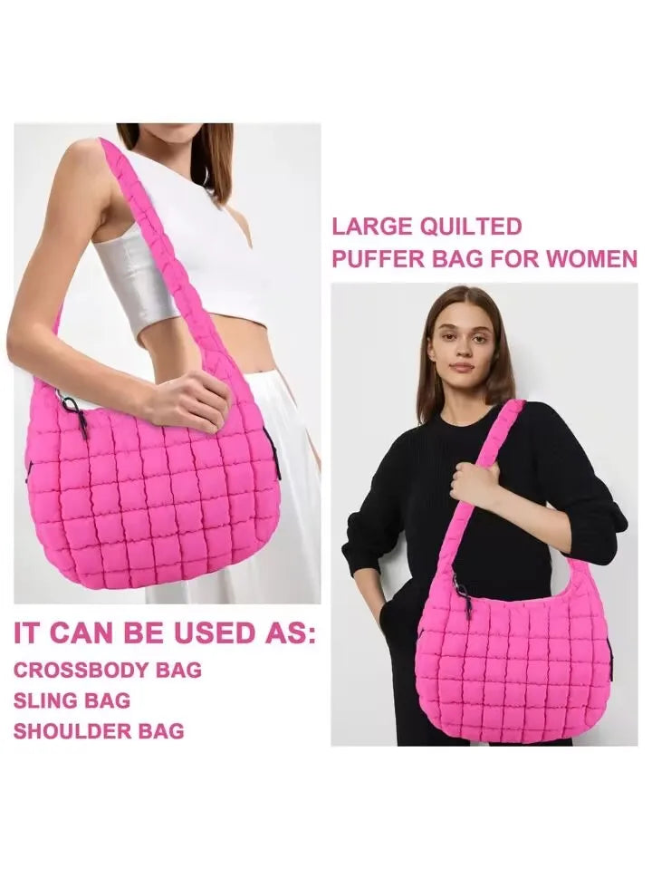 Casual Ruched Hobos Women Shoulder Bags Quilted Padded Crossbody Bag Large Capacity Nylon Puffer Tote Bag Big Shopper Purses