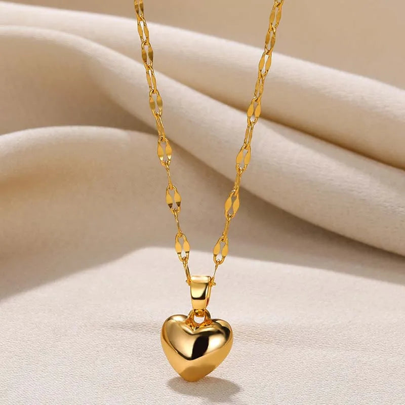 Stainless Steel Love Heart Pendant Necklace Earrings Set For Women 2025 New Trendy Gold Color Lip Chain Necklace Jewelry Gift