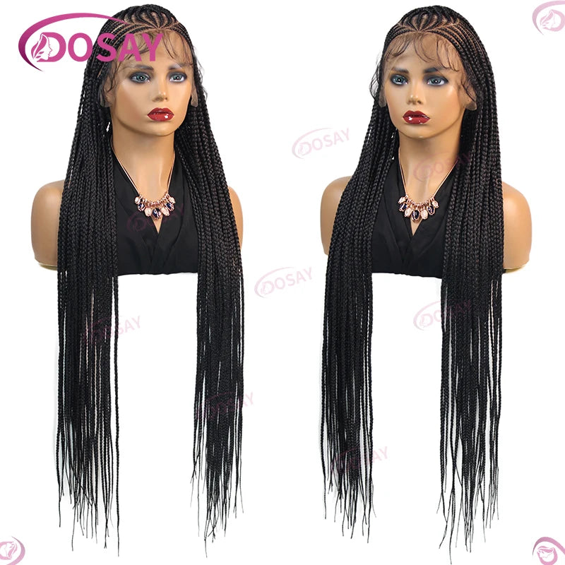 36" Cornrow Braids Hair Wig Synthetic Braided Wigs For Women Full Lace Cornrow Braid Wig Braid African Knotless Box Braided Wigs