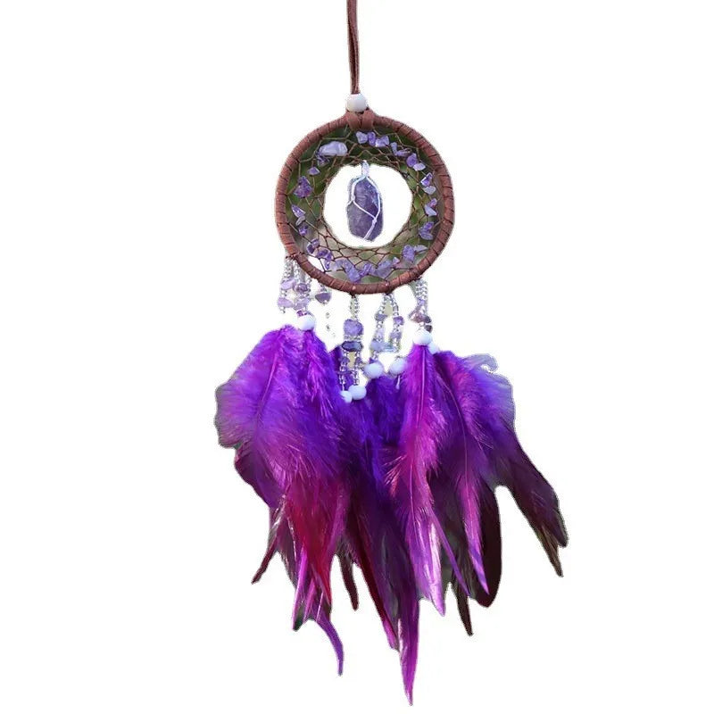 Natural Agate Dream Catchers 7 Chakra Crystal Gemstone Dream Catcher Tree Life Crystal Feather Dream Catchers Bedroom Hangings